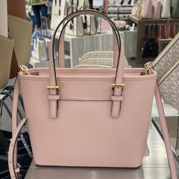 Michael Kors Jet Set Travel XS Saffiano Leather Top-Zip Tote Bag Powder Blush - Picture 10 of 16